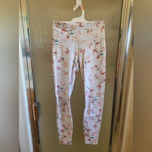 High-waisted Fabletics XS White and Pink Floral Leggings